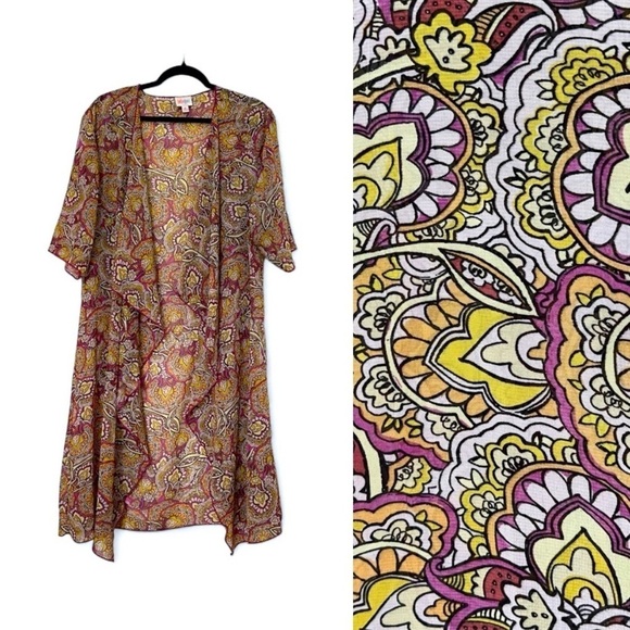 2/$30 LuLaRoe Shirley Floral Kimono Cardigan Longline Swim Cover up SZ M - Picture 1 of 12